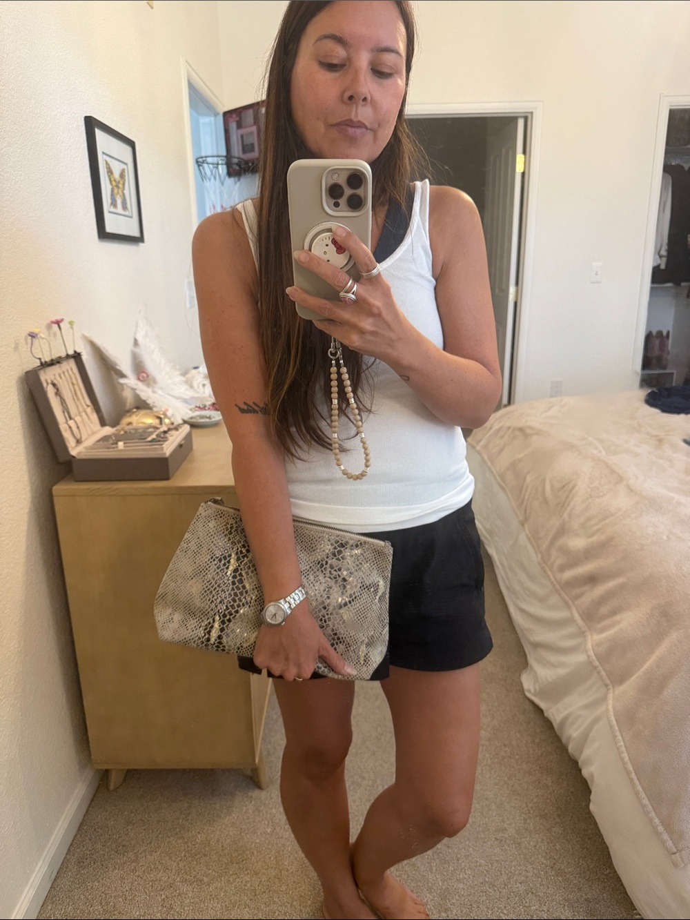 ANTHROPOLOGIE tan genuine leather snake print oversized wristlet clutch